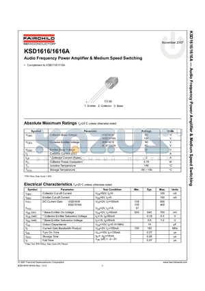 KSD1616AGTA datasheet - Audio Frequency Power Amplifier & Medium Speed Switching