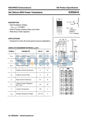 KSD5018 datasheet - isc Silicon NPN Power Transistors
