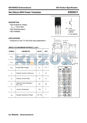 KSD5017 datasheet - isc Silicon NPN Power Transistor
