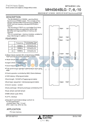 MH4S64BLG-7 datasheet - 268435456-BIT (4194304 - WORD BY 64-BIT)SynchronousDRAM