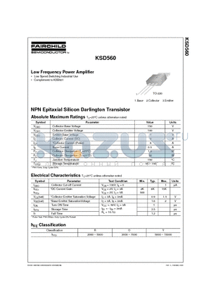 KSD560 datasheet - Low Frequency Power Amplifier