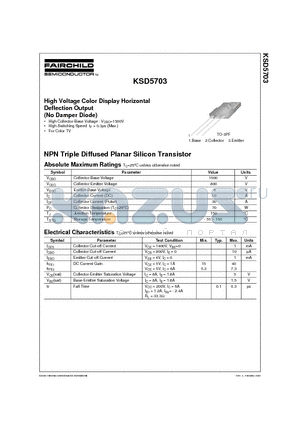 KSD5703 datasheet - High Voltage Color Display Horizontal Deflection Output (No Damper Diode)