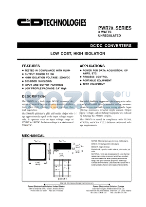 PWR70 datasheet - DC/DC CONVERTERS