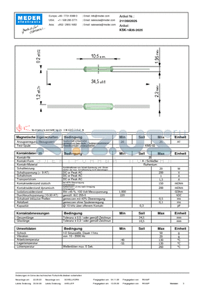 KSK-1A35-2025_DE datasheet - (deutsch) KSK Reed Switch