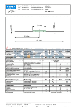 KSK-1A46-1030 datasheet - Glass length of 12 mm and diameter of 2.0 mm