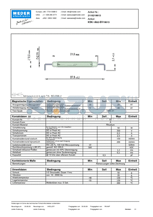 KSK-1A52-BV19613_DE datasheet - (deutsch) KSK Reed Switch