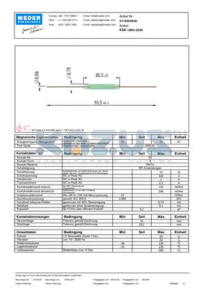 KSK-1A53-2030_DE datasheet - (deutsch) KSK Reed Switch