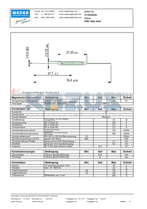 KSK-1A52-4045_DE datasheet - (deutsch) KSK Reed Switch