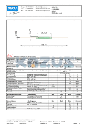 KSK-1A53-3040_DE datasheet - (deutsch) KSK Reed Switch