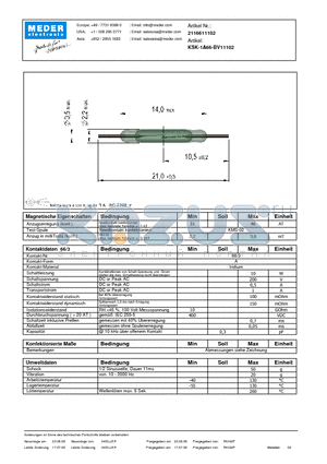 KSK-1A66-BV11102_DE datasheet - (deutsch) KSK Reed Switch