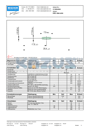 KSK-1A80-4550_DE datasheet - (deutsch) KSK Reed Switch