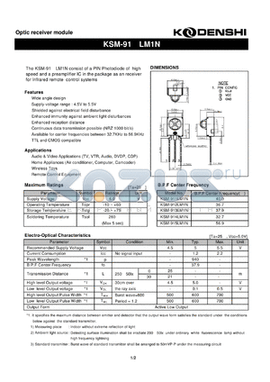 KSM-911LM1N datasheet - Optic receiver module