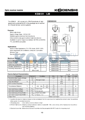 KSM-912LM datasheet - Optic receiver module