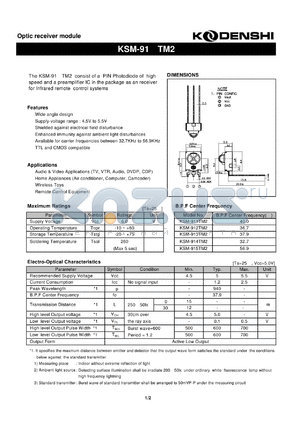 KSM-912TM2 datasheet - Optic receiver module