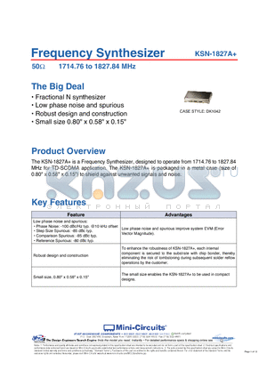 KSN-1827A datasheet - Frequency Synthesizer