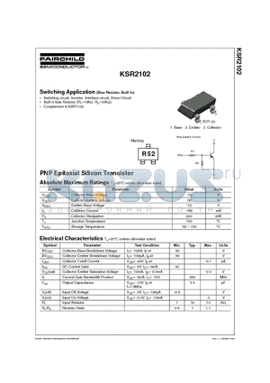 KSR2102 datasheet - PNP Epitaxial Silicon Transistor