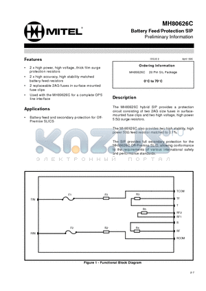 MH80626C datasheet - Battery Feed/Protection SIP Preliminary Information