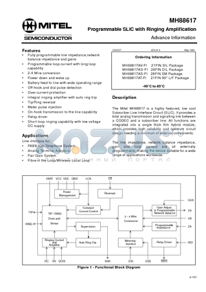 MH88617 datasheet - Programmable SLIC with Ringing Amplification Advance Information