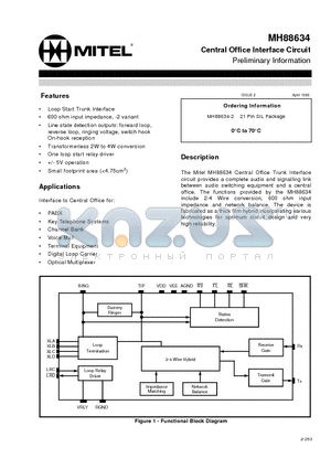 MH88634 datasheet - Central Office Interface Circuit Preliminary Information