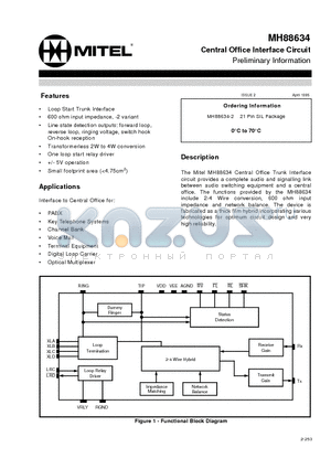 MH88634-2 datasheet - Central Office Interface Circuit Preliminary Information