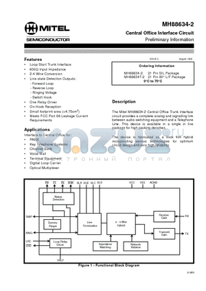 MH88634-2 datasheet - Central Office Interface Circuit Preliminary Information