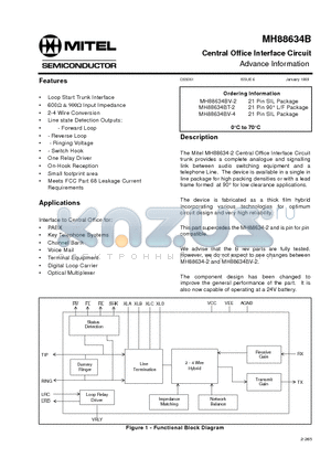 MH88634BT-2 datasheet - Central Office Interface Circuit Advance Information