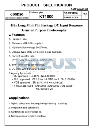 KT1000 datasheet - Pb free and RoHS compliant