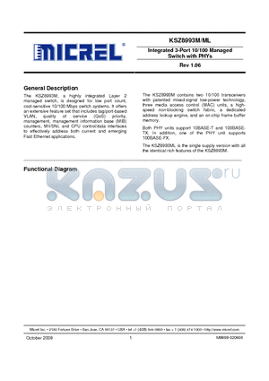 KSZ8993ML datasheet - Integrated 3-Port 10/100 Managed Switch with PHYs