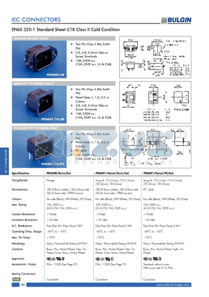 PX0690/28 datasheet - EN60 320-1 Standard Sheet C18 Class II Cold Condition