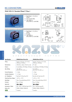 PX0695 datasheet - EN60 320-2-2 Standard Sheet F Class I