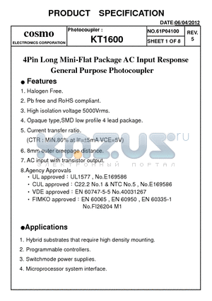 KT1600 datasheet - Pb free and RoHS compliant