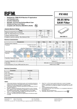 PX1002 datasheet - Designed for TDMA IS-54 Receiver IF Applications