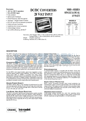 MHF2812SF/883 datasheet - DC/DC CONVERTERS 28 VOLT INPUT