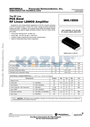 MHL19926 datasheet - PCS Band RF Linear LDMOS Amplifier