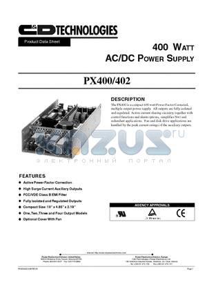 PX402-U4P datasheet - 400 WATT AC/DC POWER SUPPLY