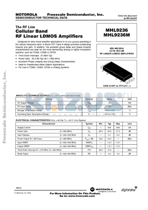 MHL9236M datasheet - CELLULAR BAND RF LINEAR LDMOS AMPLIFIERS