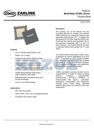 PX5410 datasheet - Multi-Rate VCSEL Driver