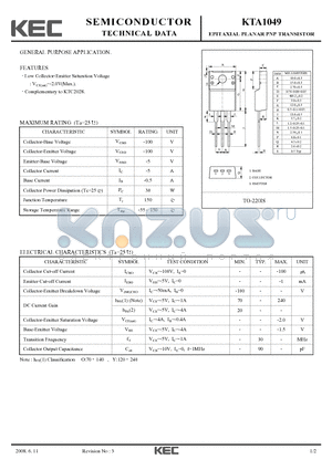 KTA1049_08 datasheet - EPITAXIAL PLANAR PNP TRANSISTOR