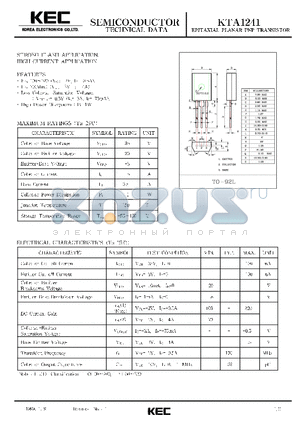 KTA1241 datasheet - EPITAXIAL PLANAR PNP TRANSISTOR (STROBO FLASH, HIGH CURRENT)