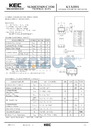 KTA1001 datasheet - EPITAXIAL PLANAR PNP TRANSISTOR (CAMERA STROBO FLASH, HIGH CURRENT)