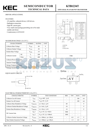 KTB1234T datasheet - EPITAXIAL PLANAR PNP TRANSISTOR