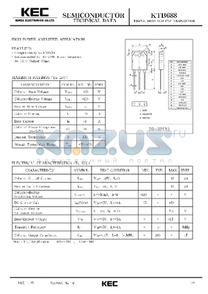 KTB688 datasheet - TRIPLE DIFFUSED PNP TRANSISTOR(HIGH POWER AMPLIFIER)