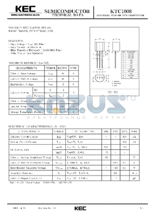 KTC1008 datasheet - EPITAXIAL PLANAR NPN TRANSISTOR (VOLTAGE REGULATOR RELAY RAMP DRIVER, INDUSTRIAL USE)