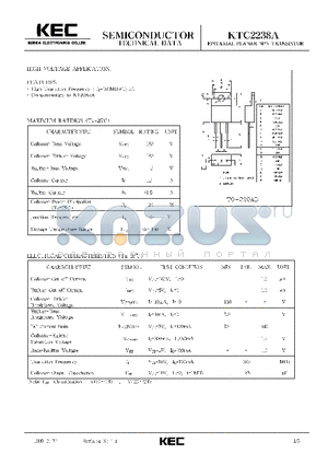 KTC2238A datasheet - EPITAXIAL PLANAR NPN TRANSISTOR (HIGH VOLTAGE)