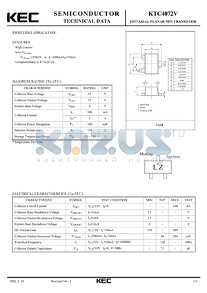 KTC4072V datasheet - EPITAXIAL PLANAR NPN TRANSISTOR (SWITCHING)