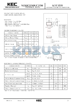 KTC4378 datasheet - EPITAXIAL PLANAR NPN TRANSISTOR (VOLTAGE REGULATOR RELAY LAMP DRIVER, INDUSTRIAL USE)