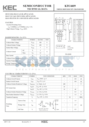 KTC4419 datasheet - TRIPLE DIFFUSED NPN TRANSISTOR