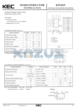 KTC611T datasheet - EPITAXIAL PLANAR NPN TRANSISTOR