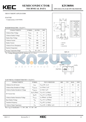 KTC8050S datasheet - EPITAXIAL PLANAR NPN TRANSISTOR