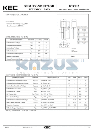 KTC815 datasheet - LOW FREQUENCY AMPLIFIER